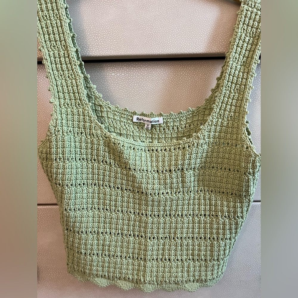 Reformation green crochet crop top. Great for the beach. Size small